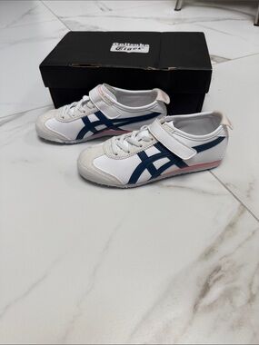 Onitsuka Tiger by Asics White Navy Pink Kids Velcro Sneaker